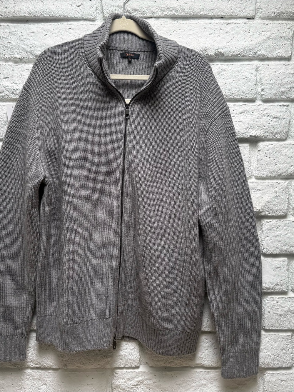 Quince Gray Full-Zip Knit Sweater